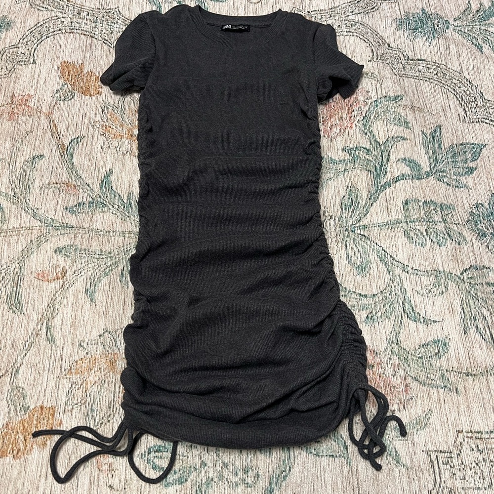 Zara Charcoal Gray Ruched Mini Dress
